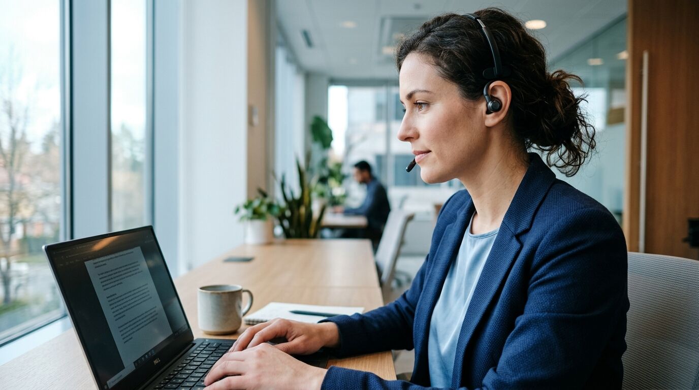 Sales rep reviewing AI in outbound sales results on a dashboard at a desk