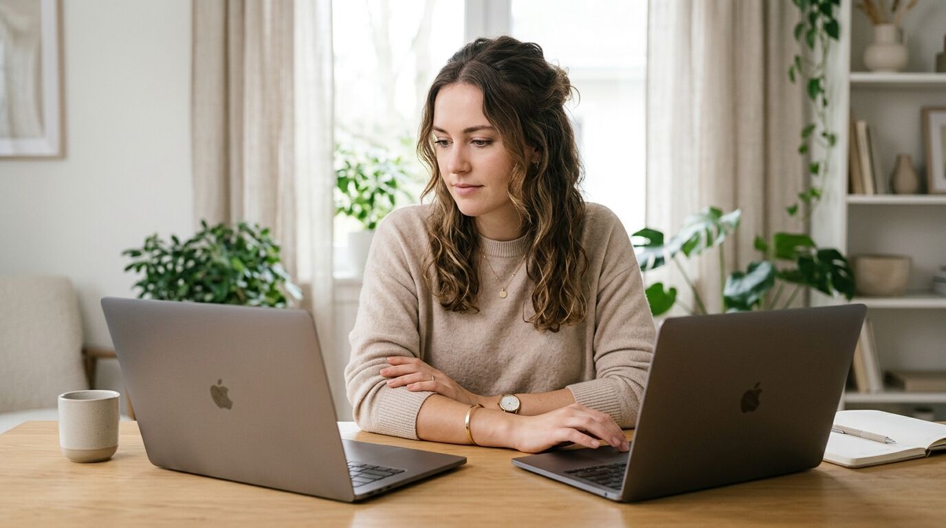 A sales rep weighing a Close CRM alternative, with a pipeline board on one monitor and a dialer queue on the other