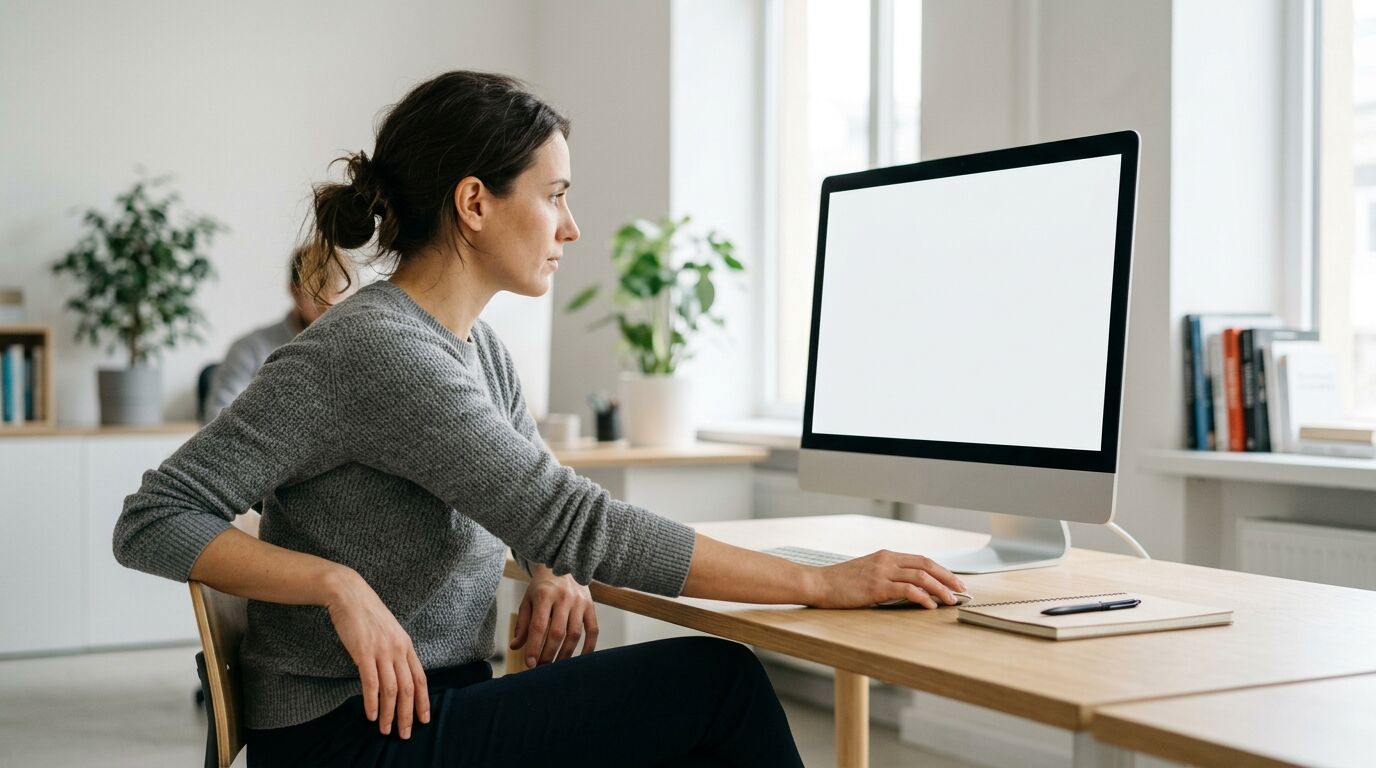 A sales manager and a rep reviewing CRM adoption on a monitor in a bright office