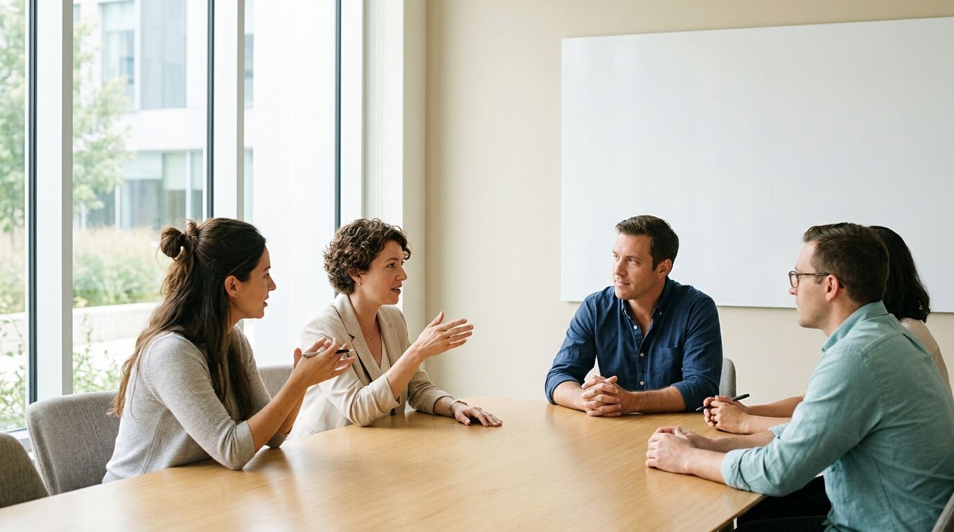 A receptionist at a front desk answering a call, the person reps meet when working out how to get past the gatekeeper
