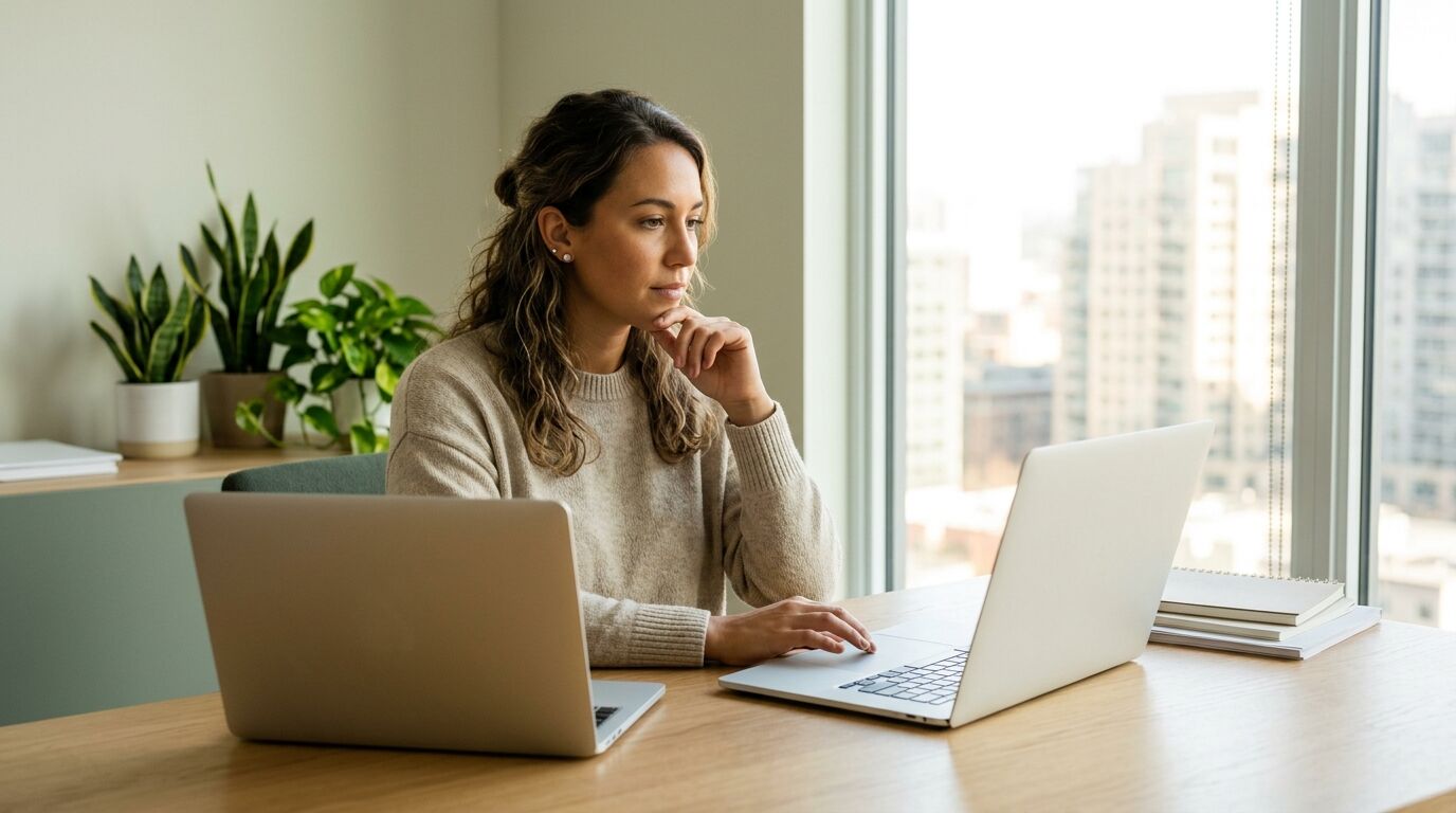 A sales manager reviewing Outreach pricing against SellifyGPT on a laptop at a desk
