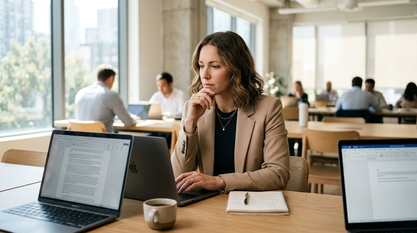 Sales rep weighing SellifyGPT vs Kixie with two laptops open at a desk